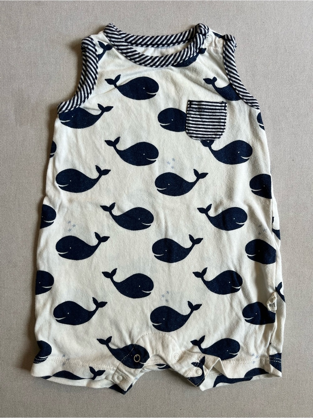GAP Sleeveless Whale Print Romper Navy White Baby 3-6 Months